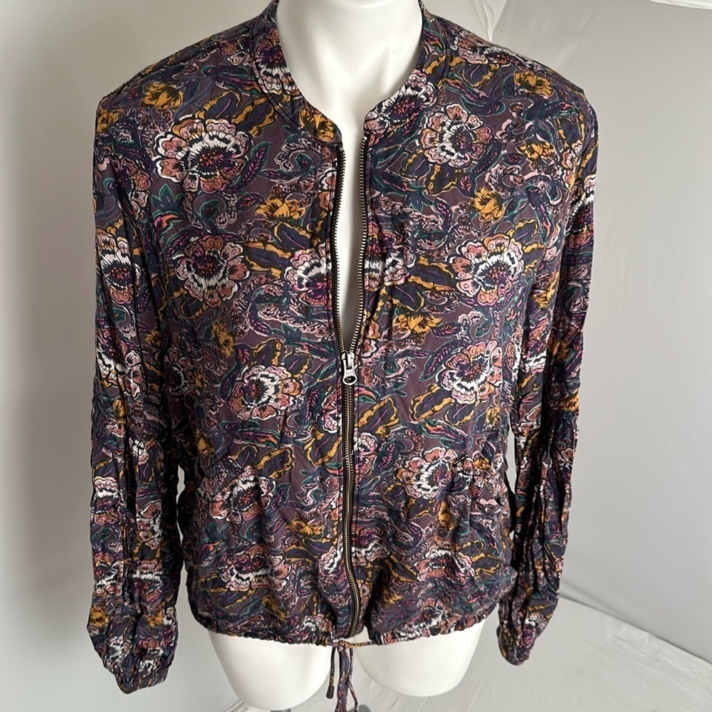 Free People multicolor blue violet floral soft print balloon sleeve jacket